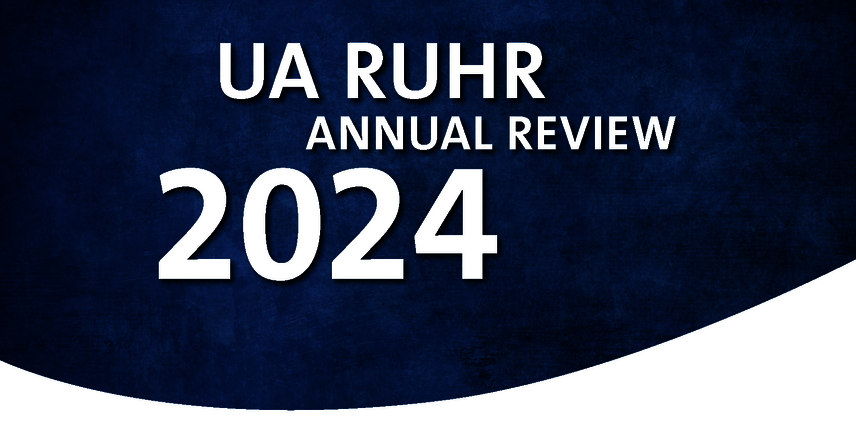 Blue background with the words “UA Ruhr Annual Review 2024"