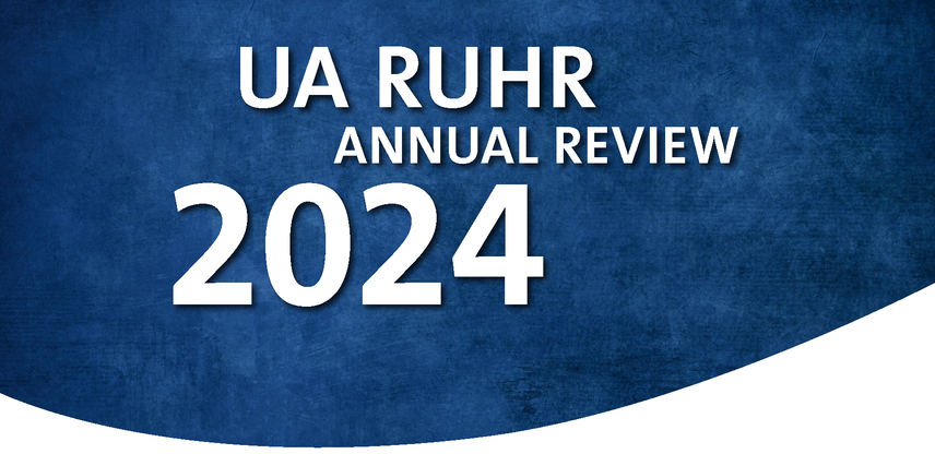 Blue background with the words “UA Ruhr Annual Review 2024"