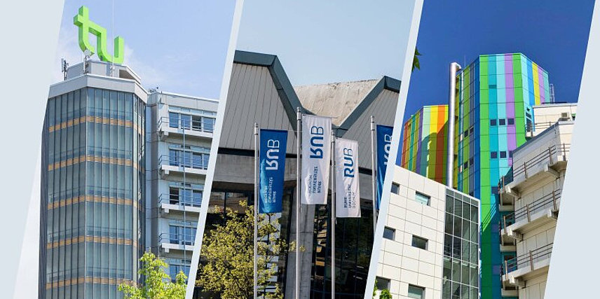 Collage with pictures of the three UA Ruhr universities