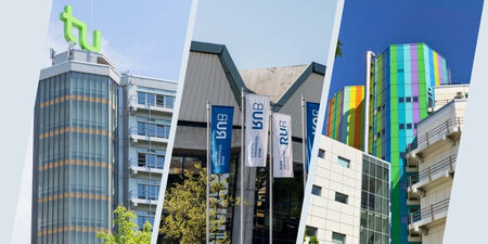 Collage with pictures of the three UA Ruhr universities